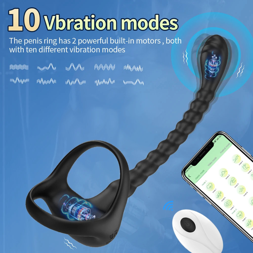 APP Remote Penis Ring Anal Plug Vibrators For Men Cock Ring Delay Exerciser Prostate Stimulator Massager Adult Sex Toys for Men 240307