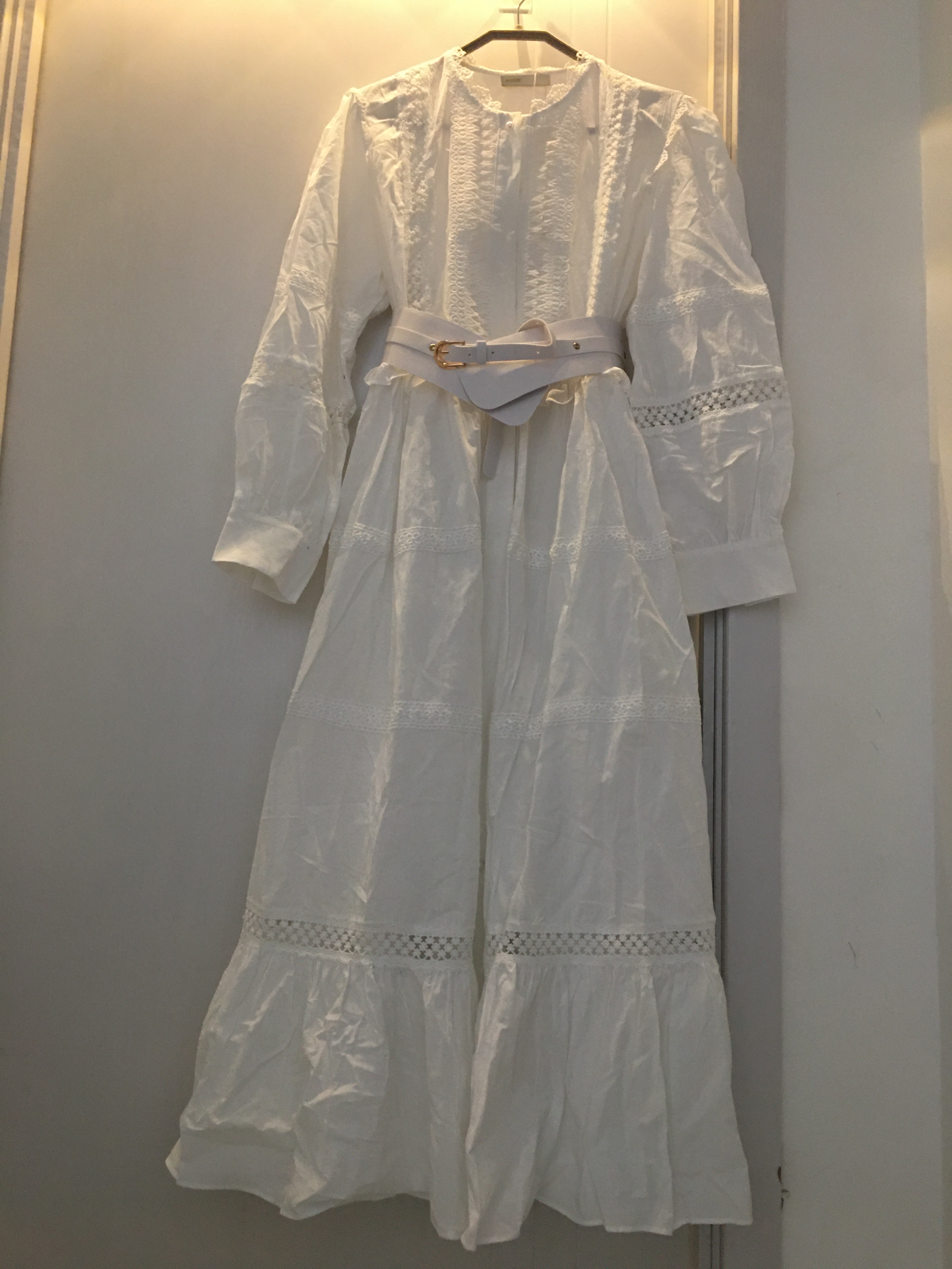 2024 Spring/Summer New Casual Dress Ma-je Linen Blended French Lace Collar Hollow White Long Dress