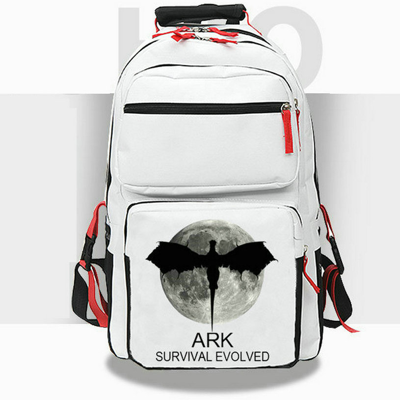 Survival Evolved backpack ARK daypack Dinosaur school bag Game Player Print rucksack Casual schoolbag White Black Color day pack