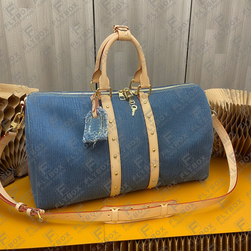 M24315 Denim Keepall 45CM Travel Bag Duffel Bag Men Fashion Casual Luxury Designer Shoulder Bag Tote Handbag Packsacks TOP Quality Fast Delivery