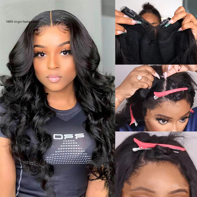 Body Wave V Part Lace Wigs 150% 180% 210% Density Natural Color Brazilian Peruvian Indian Virgin Hair V Part Wig 10-32inch V Style Capless Wigs