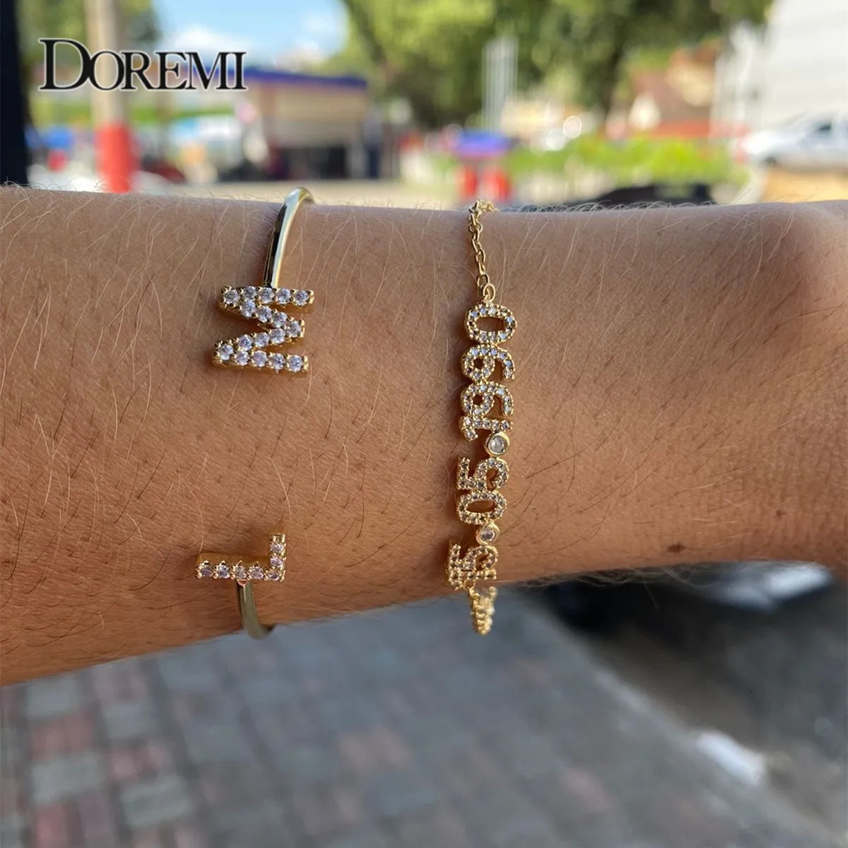 DOREMI Trendy 6MM Letter Zircon Bracelet with Birthstone Adjustable Name Bracelets for Women Girl Jewelry Female Gift for Mom 240228