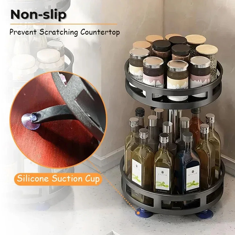 Kitchen Organizer Spices Rack 360° Rotating Seasoning Holder Storage Tray Multipurpose Storage Rack for Kitchen Countertop 240223