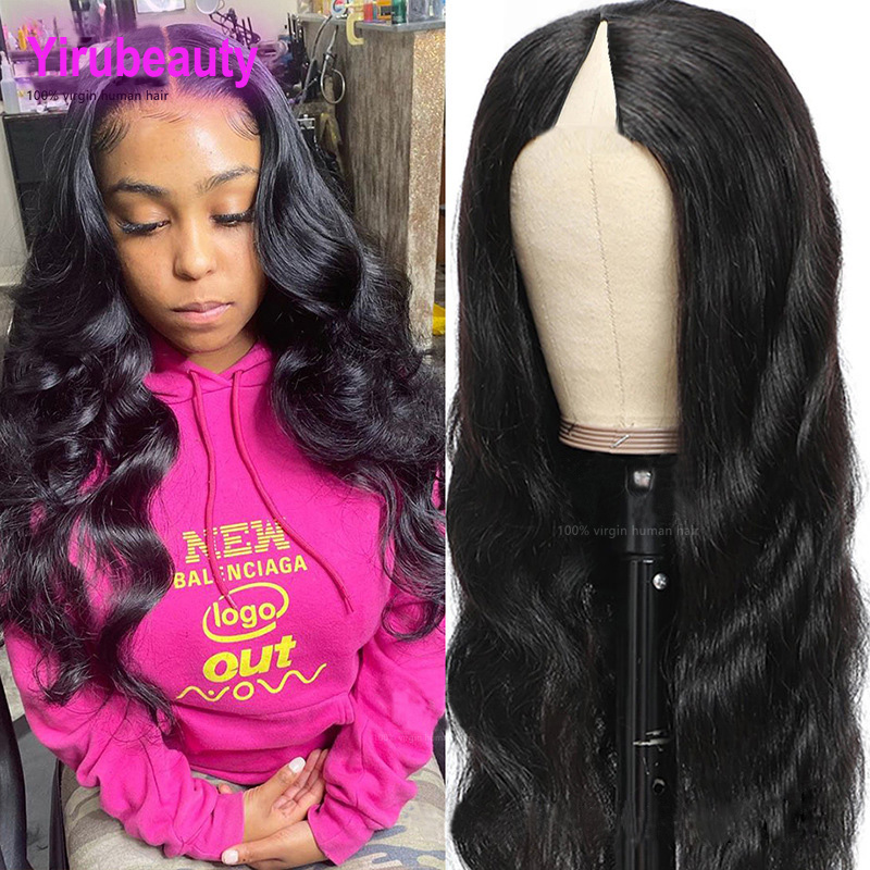 Body Wave V Part Lace Wigs 150% 180% 210% Density Natural Color Brazilian Peruvian Indian Virgin Hair V Part Wig 10-32inch V Style Capless Wigs
