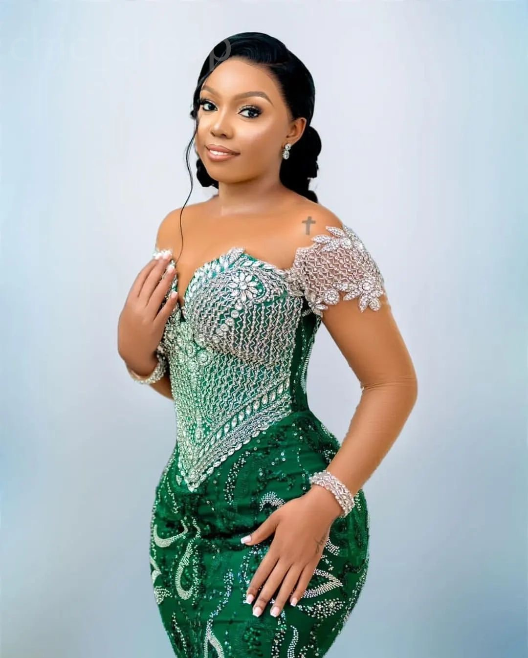 2024 Aso Ebi Green Mermaid Prom Dress Beaded Crystals Sequined Evening Formal Party Second Reception 50th Birthday Engagement Gowns Dresses Robe De So