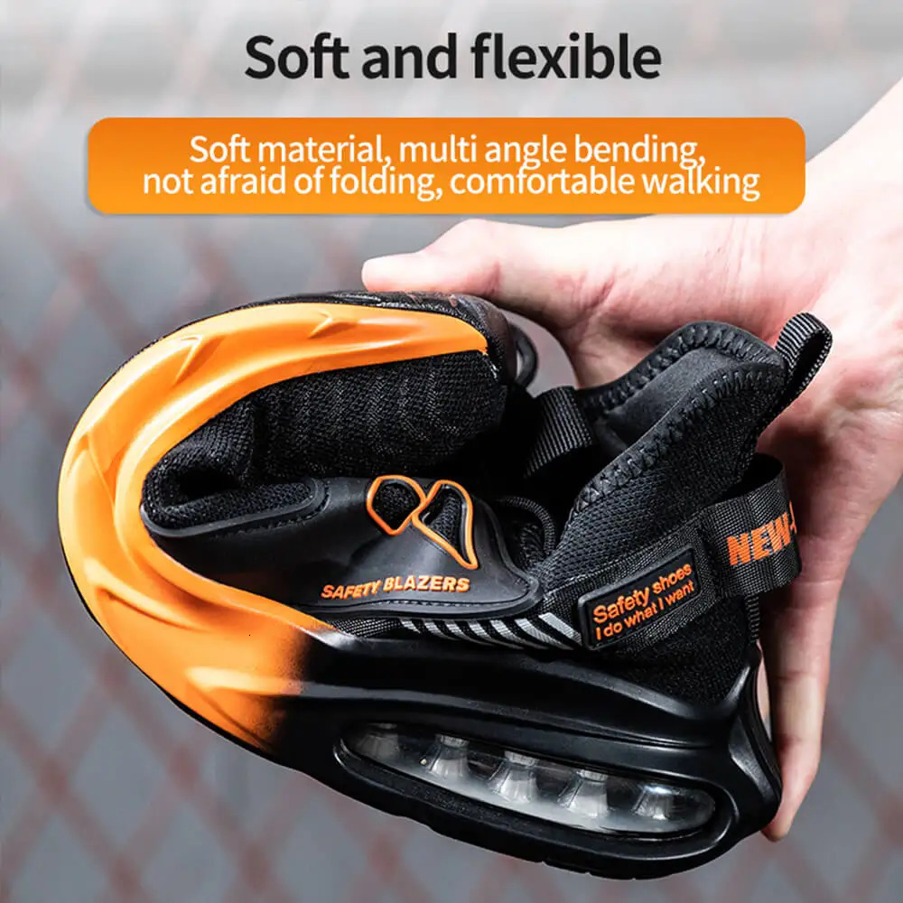Autumn Mens Safety Shoes Orange Air Cushion Steel Toe Sports Shoes Black Safety Shoes For Men Anti-Smashing Industrial Shoes 240228