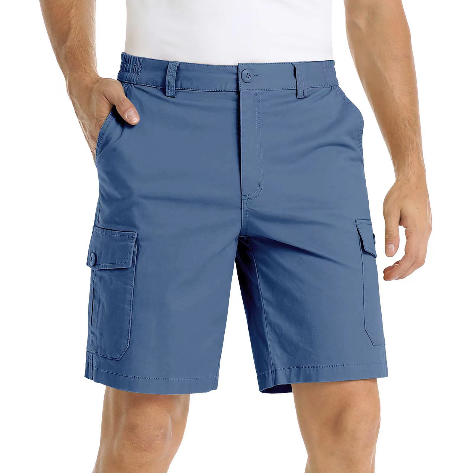 Spring Casual Solid Color Men's Quick Dry Beach Short Pants Multi-pocket Cargo Short Knee Length Man Usa Plus Size Overalls