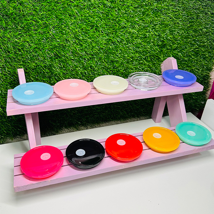 Wholesale Ready To Ship BPA Free Reusable Replacement Colorful Jelly PP Plastic Acrylic Lids For 16Oz 20Oz Glass Beer Ca 0517