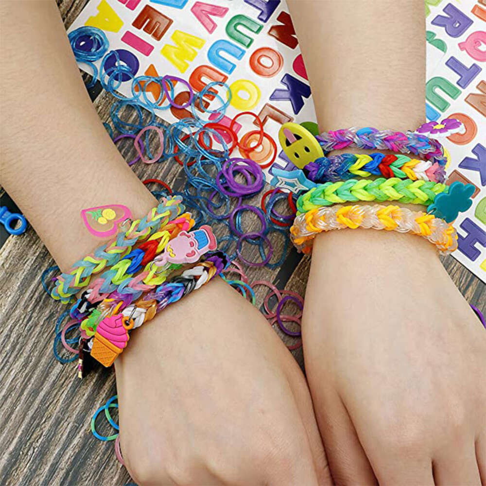 Party Games Crafts DIY Toy Rubber 10000pcs Silicone Elastic Refill Stickers Bracelet Making kit for Girls Weave Loom