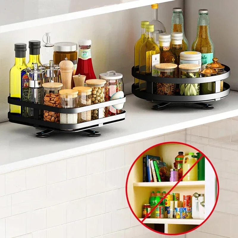 Kitchen Organizer Spices Rack 360° Rotating Seasoning Holder Storage Tray Multipurpose Storage Rack for Kitchen Countertop 240223