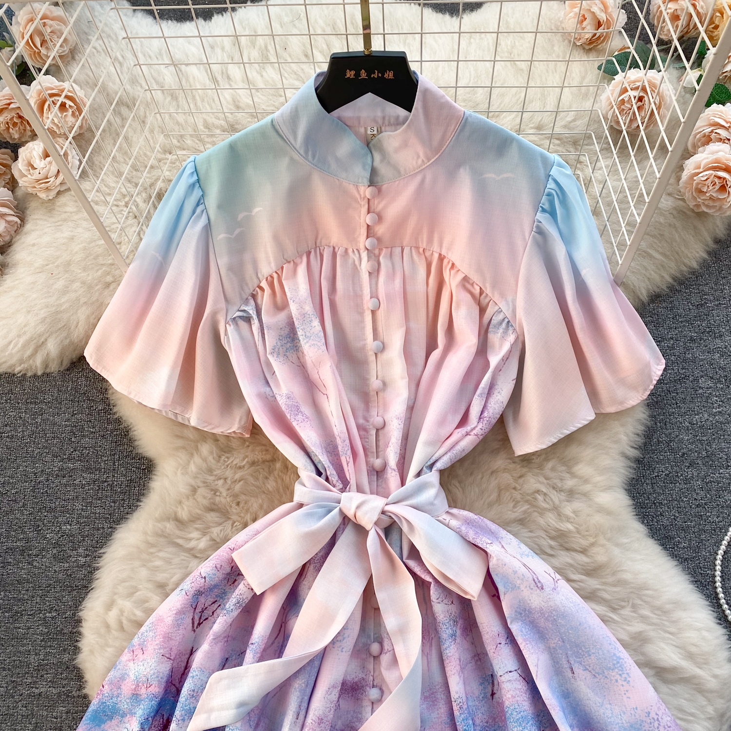 Casual Dresses Summer Fashion Holiday Gorgeous Wer Chiffon Dress Women Short Sleeve Ral Print Lace Up Belt Loose Long Robe Vestidos