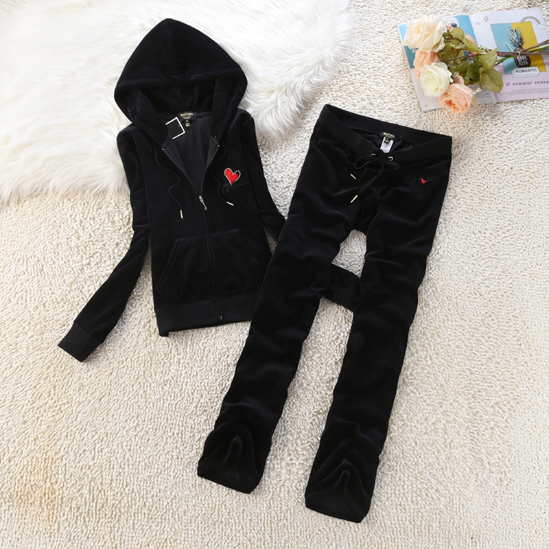 2024 Spring and Autumn Velvet Sportswear Juicy Casual Tracksuit Set Women's Long Sleeve Sweatshirt and Wide Leg Pants Two Piece Set