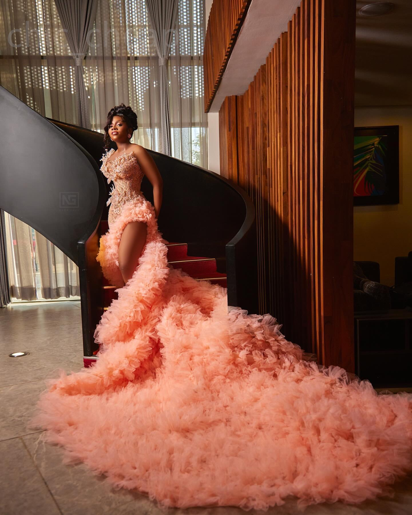 Aso Ebi 2024 Mermaid Pink Prom Dress Lace Pearls Crystals Evening Formal Party Second Reception 50Th Birthday Engagement Gowns Dresses Robe De Soiree 