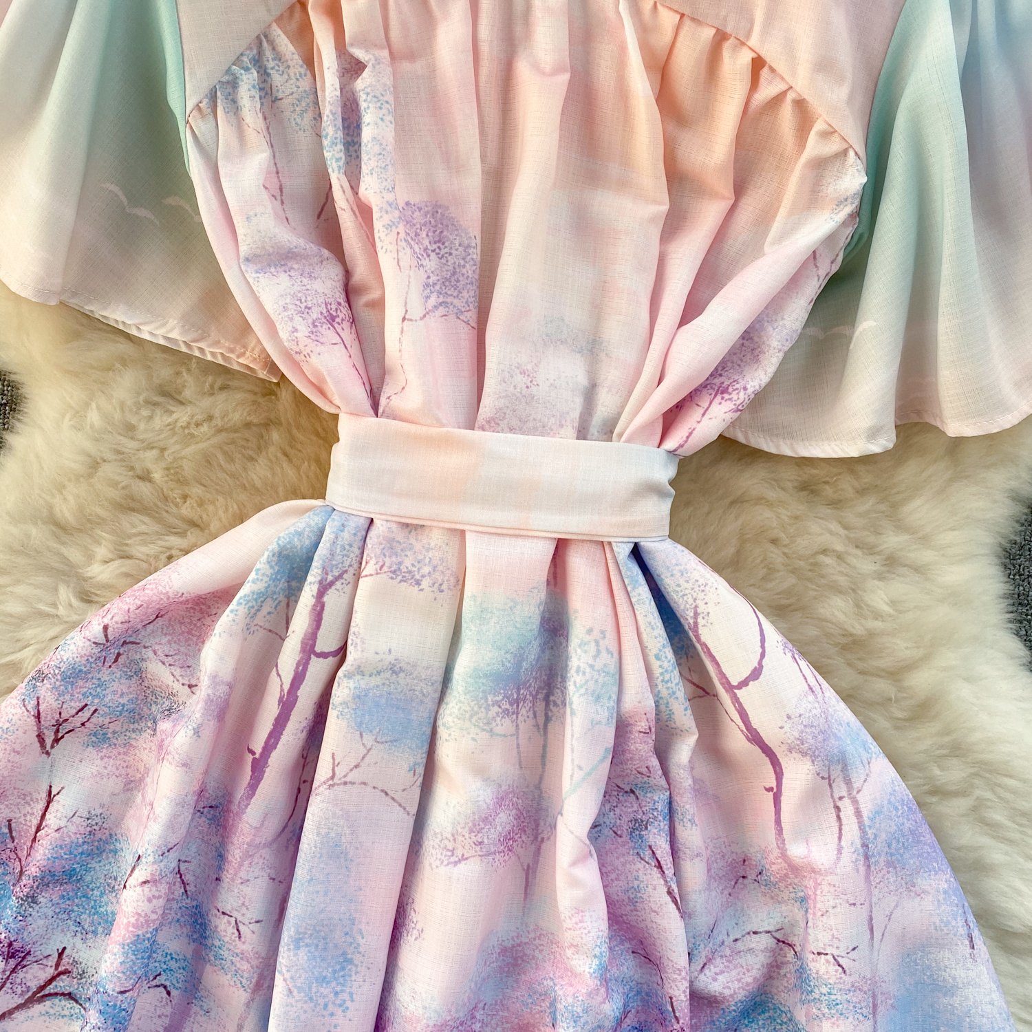 Casual Dresses Summer Fashion Holiday Gorgeous Wer Chiffon Dress Women Short Sleeve Ral Print Lace Up Belt Loose Long Robe Vestidos