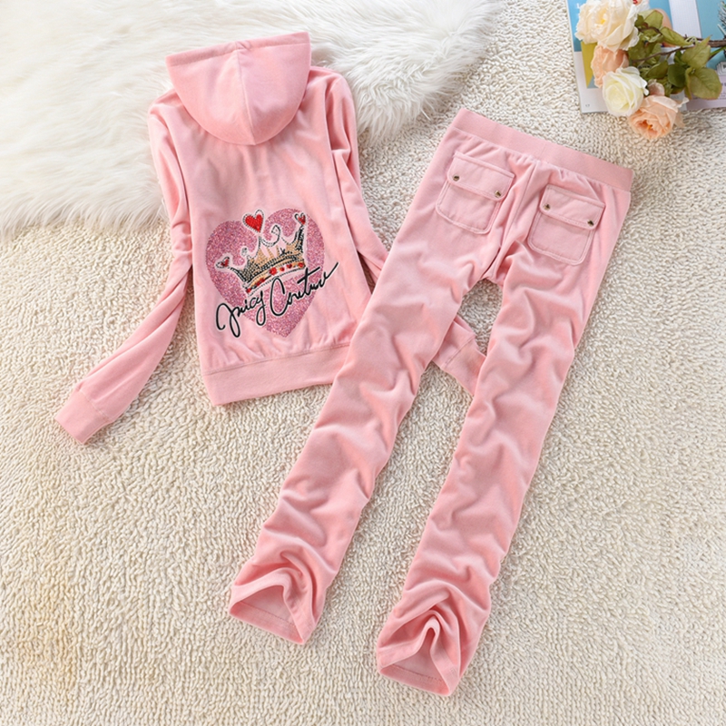 2024 Spring and Autumn Velvet Sportswear Juicy Casual Tracksuit Set Women's Long Sleeve Sweatshirt and Wide Leg Pants Two Piece Set
