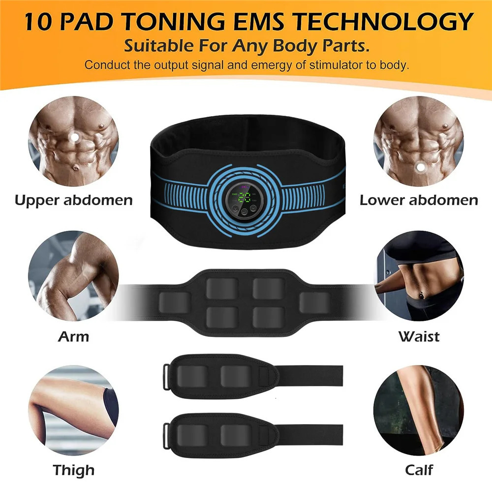 ABS Muscle Stimulator Toner Abdominal Trainer Belt Body Ab Slimming Machine Abdomen Arm Leg Fat Burn Fitness Workout Equipment 240220