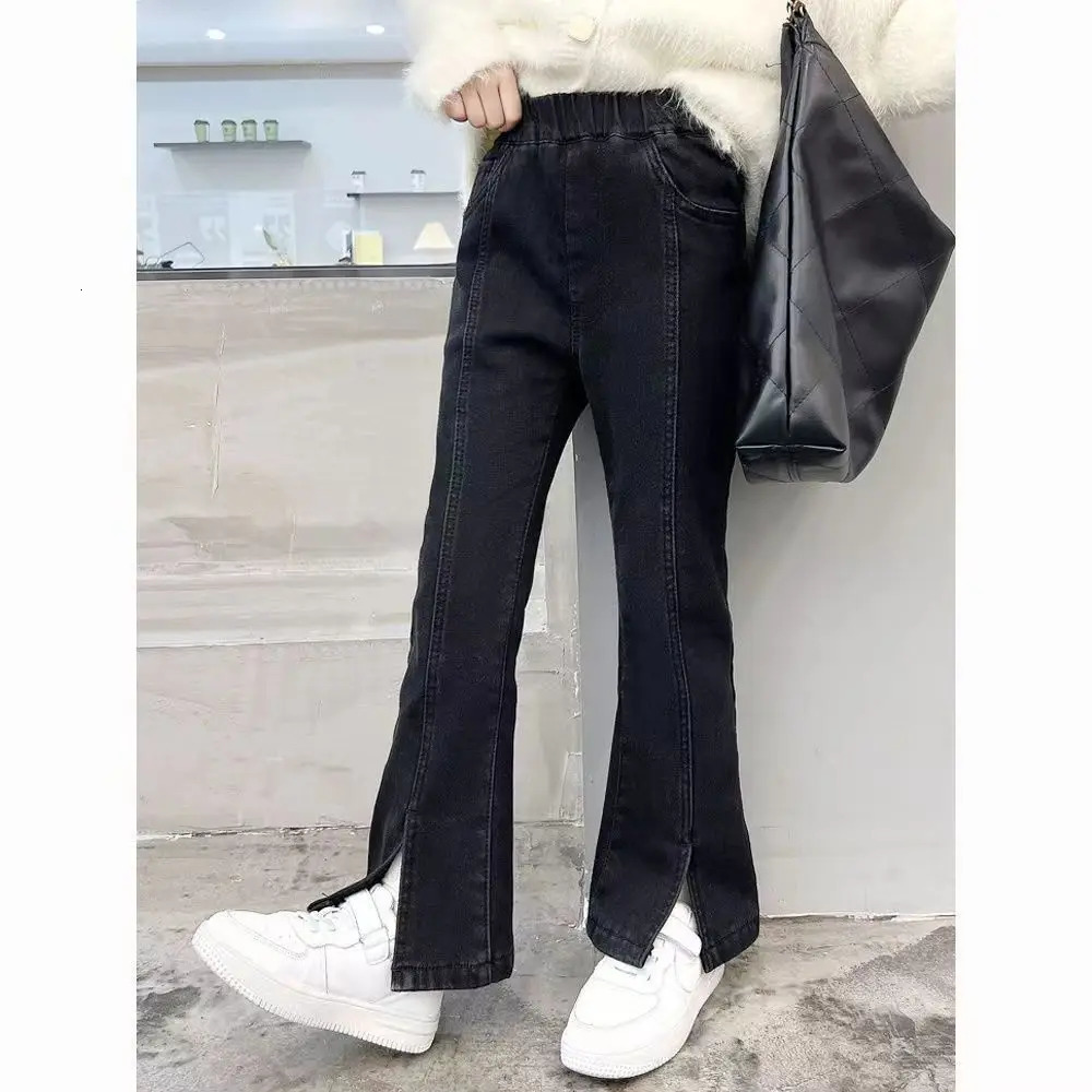 Spring Summer Girls Jeans Kids Denim Trousers for Girls Skinny Stretch Jeans Fashion Children Bottom Slit Flared Pants G154 240228