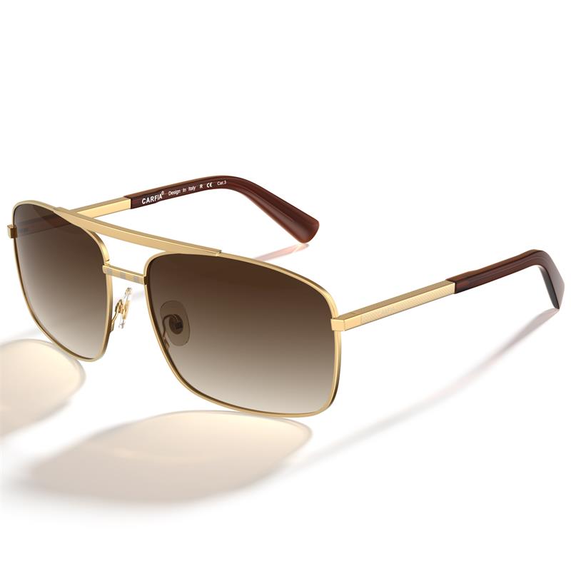 Carfia men sunglass polarizing attitude luxury Metal Classic Fashion sunglasses square shiny gun gold