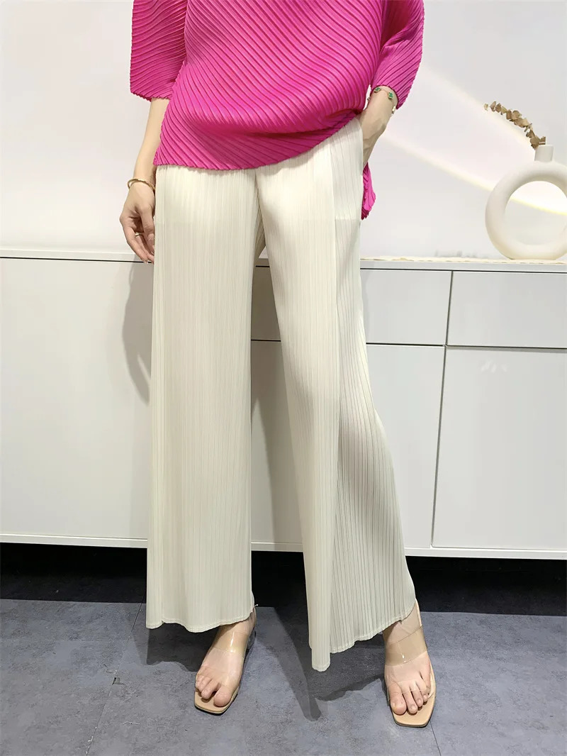 Miyake Summer Pants Comfortable Casual 2023 Loose Straight Leg Wide High Waist Slim Pleated 240304