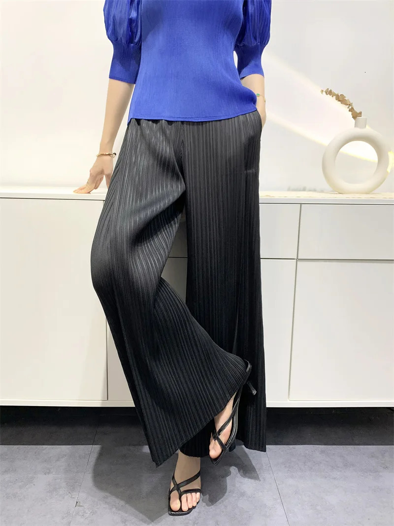 Miyake Summer Pants Comfortable Casual 2023 Loose Straight Leg Wide High Waist Slim Pleated 240304