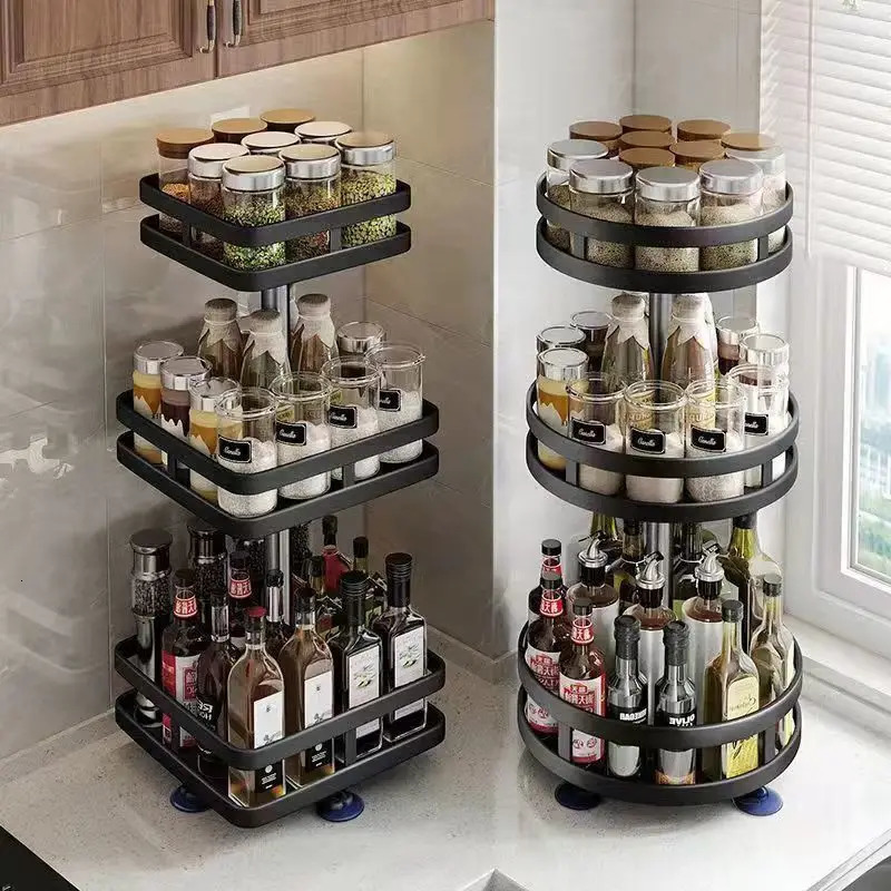 Kitchen Organizer Spices Rack 360° Rotating Seasoning Holder Storage Tray Multipurpose Storage Rack for Kitchen Countertop 240223