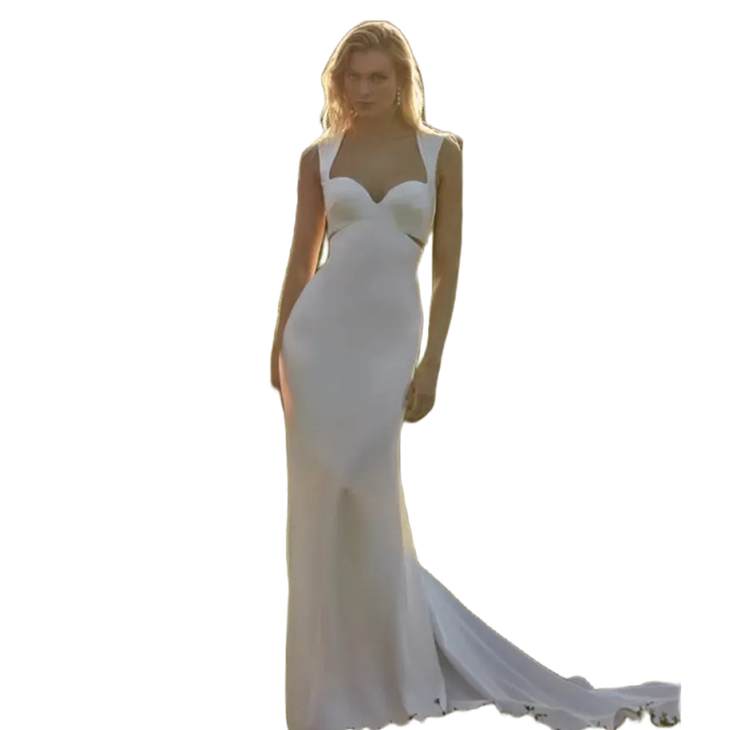 Sexy Backless Mermaid Wedding Dresses Sweetheart Neck Simple Satin Long Bridal Gowns Court Train Sleeveless Garden Bride Reception Dress
