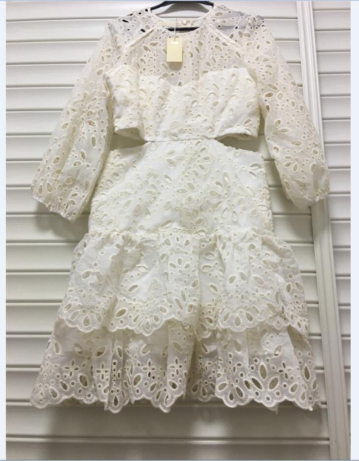 M-2024 Autumn New MajeM Family Dress 2024 Spring New French White Hook Flower Hollow Lace Ruffle Edge Skirt Children's