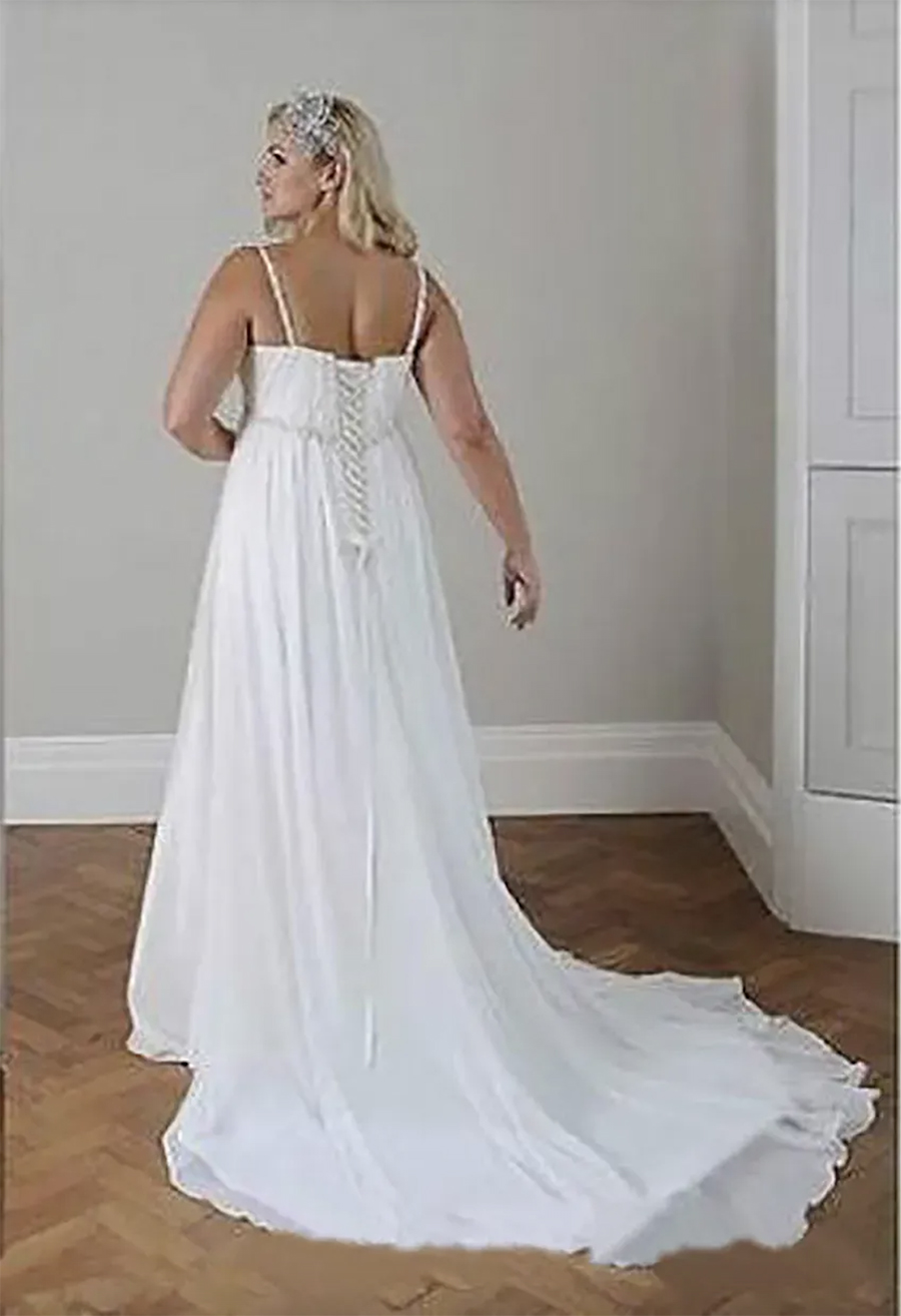 Modest Plus Size Dresses Beach Wedding Chiffon A E Or Length Spaghetti Straps Lace Up Back Simple Elegant Boho Bridal Gowns White Wed Dress For Bride 