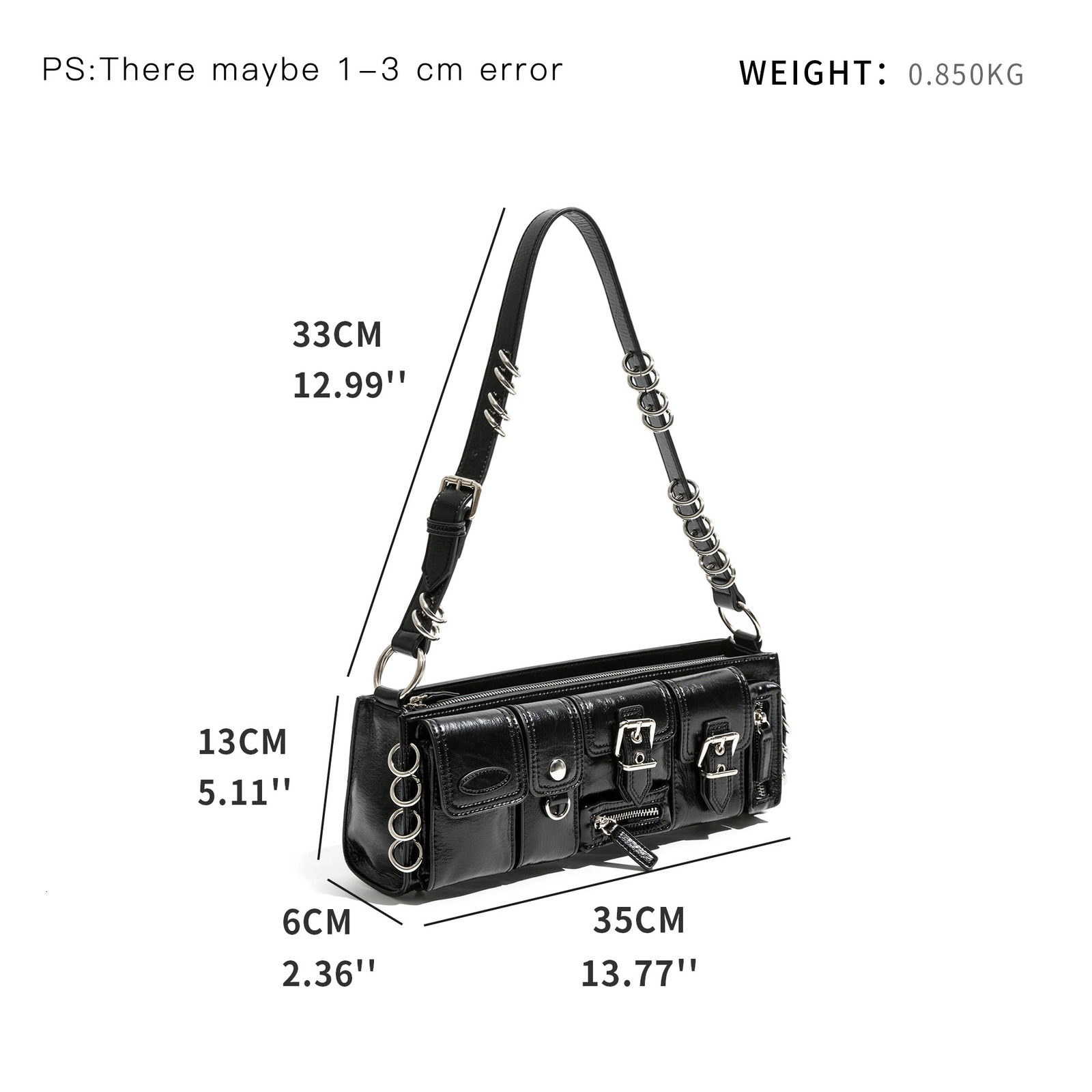 MABULA Vintag Black Underarm Shoulder Bag Punk Stylish Pu Leather Clutch Handbag Retro Rock Unisex Cuboid Purse 240307