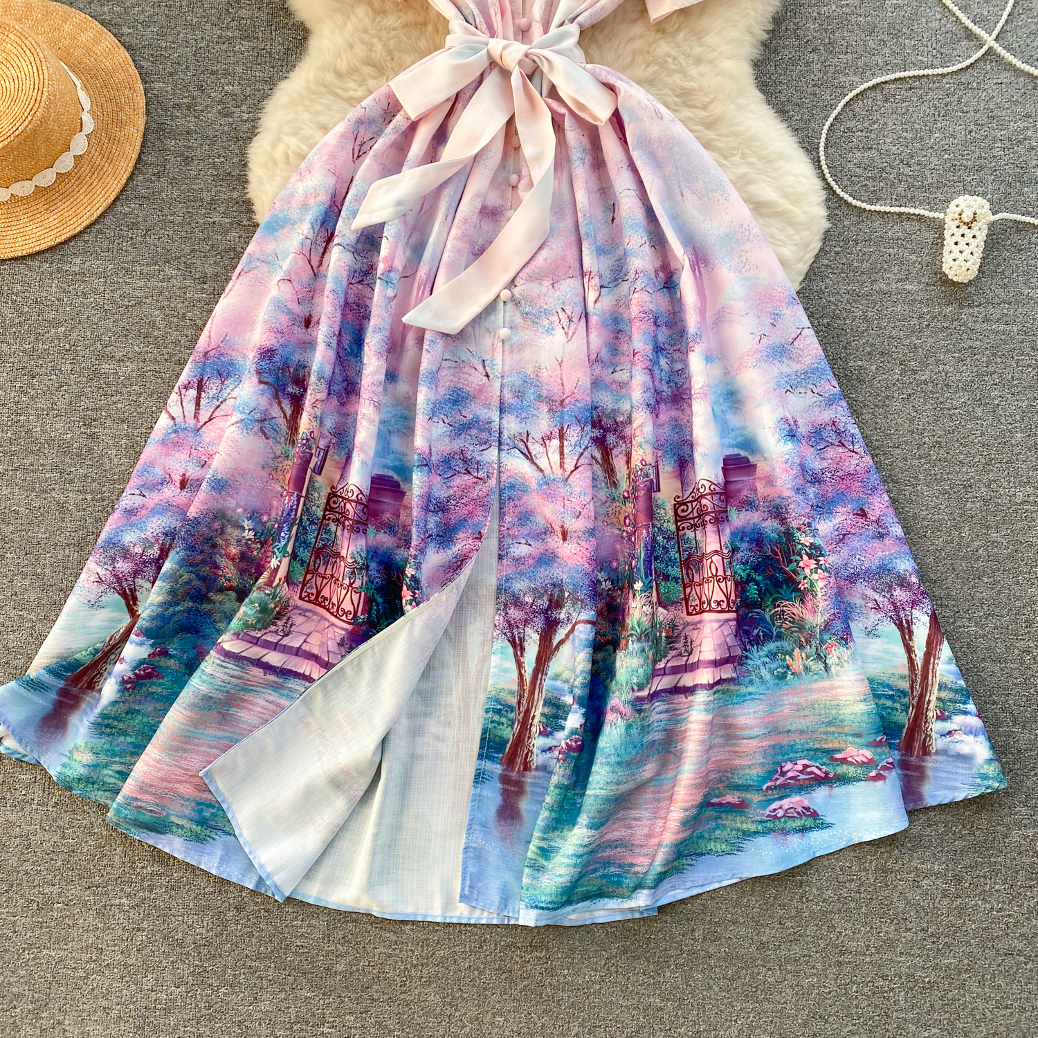 Casual Dresses Summer Fashion Holiday Gorgeous Wer Chiffon Dress Women Short Sleeve Ral Print Lace Up Belt Loose Long Robe Vestidos