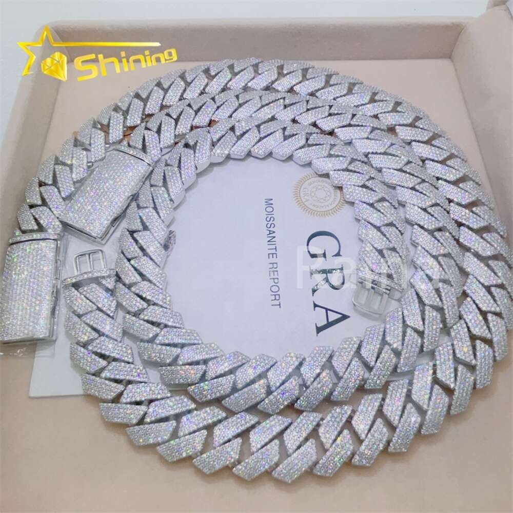 Iced Out Fashion Jewelry Vvs Moissanite Necklace 925 Sterling Silver 18mm Diamond Cuban Link Chain