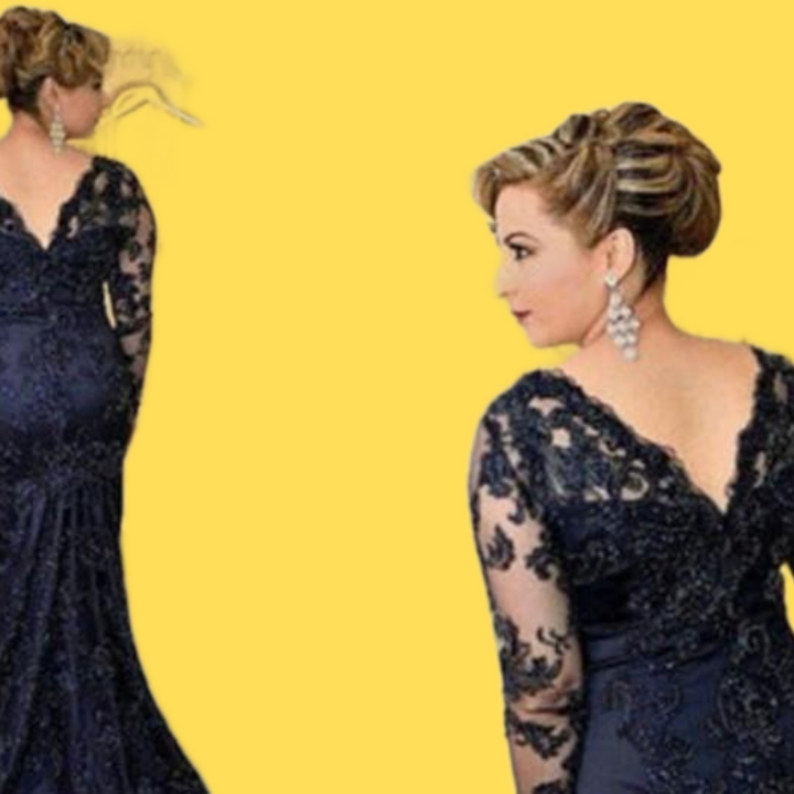 Navy Blue Lace MOTHER of the Bride Dresses New Elegant VNeck Long Sleeve Mermaid MOTHER of the Groom Wedding Guest Gowns M63