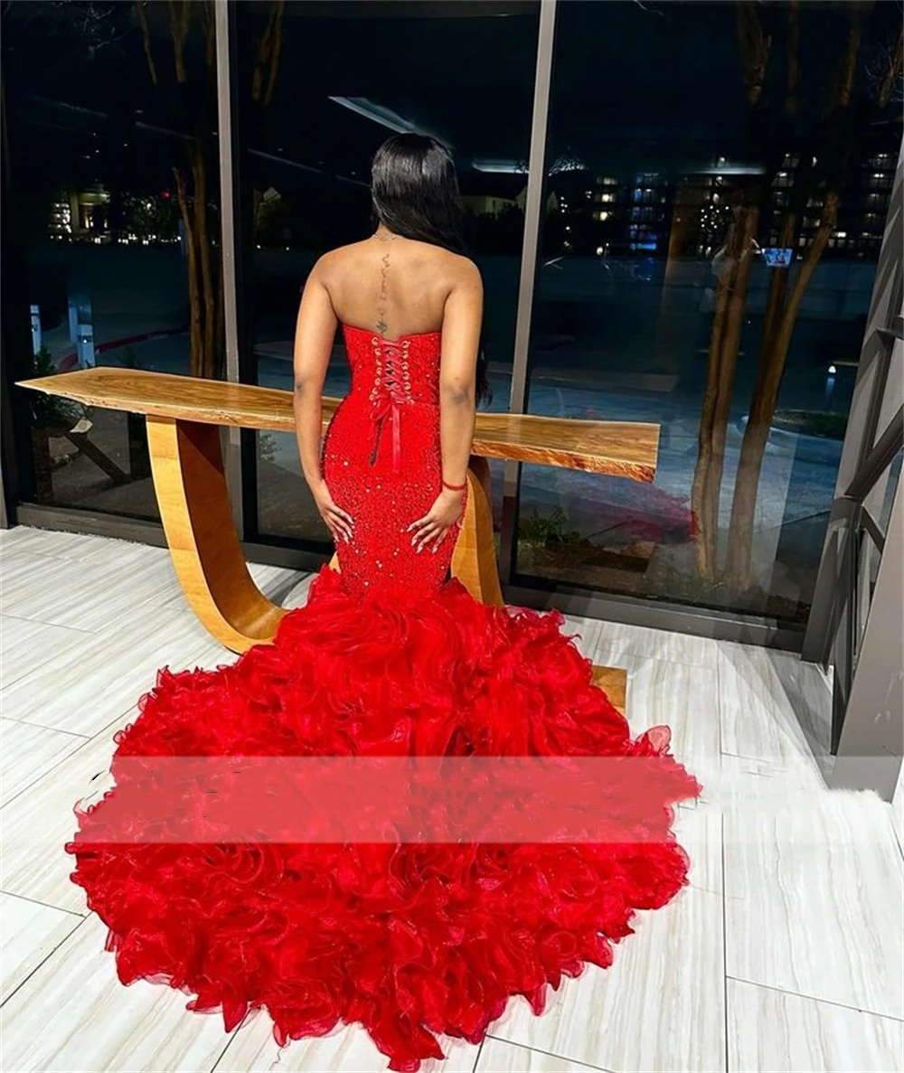 Hand Make Crystal Tassels Red Sweetheart Prom Black Girls Baddie Dresses For Birthday African Vestidos De Gala