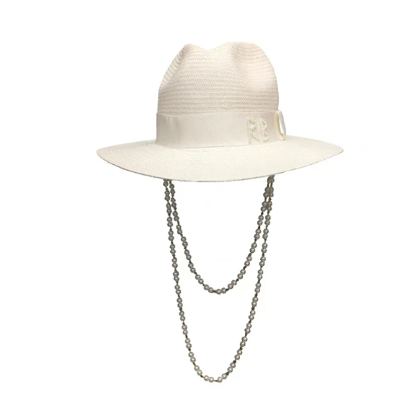 Women's Chain Straw Hat French Hat Letter Accessories Lafite Grass Summer Stripe Sun Hat Punk Style Straw Hat