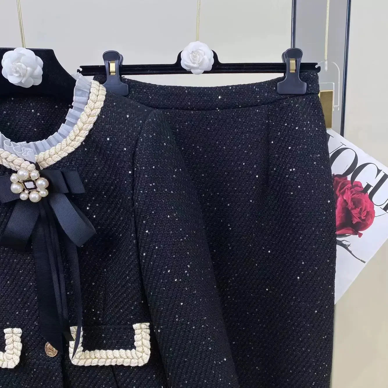 Ladies Elegant Chic Prom Party Suit Jacke Coat Top And Knee Skirt Two Piece Set For Women Outfit Winter Jacquard Vintage Clothes 240226wtt