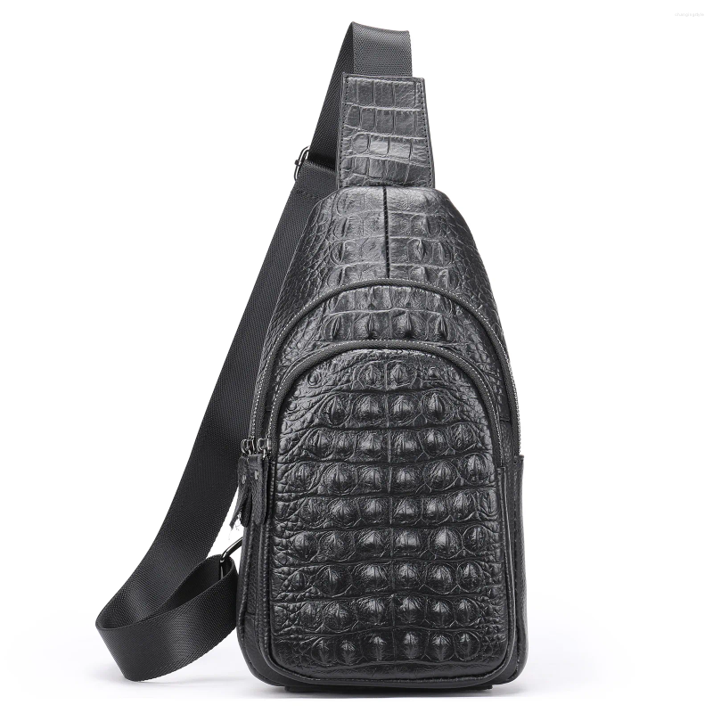 Evening Bags Genuine Leather Crocodile Pattern Men's Chest Bag Cowhide Shoulder Sports Male Crossbody Large Capacity Sling