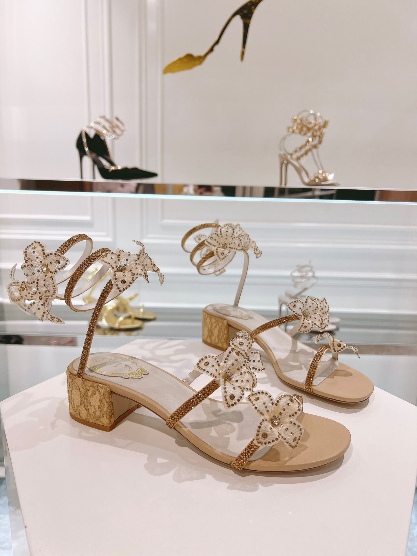 Elegant Floriane Sandals Shoes Satin Flowers Snake Spiral Wraps Strappy Chunky Heels Lady Party Wedding Lady Gladiator Sandalias EU35-43
