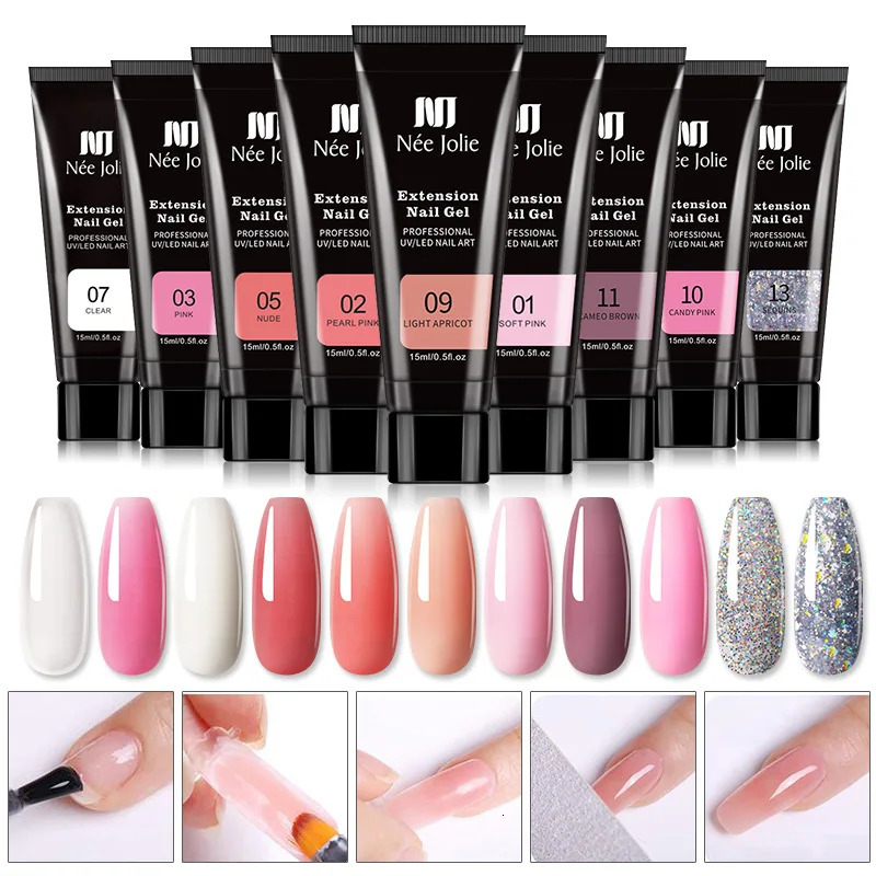 Poly Nail Gel Set with 6W LEDUV Lamp full Manicure Quick Extension Kit Building Polygels for Art Tool 240229