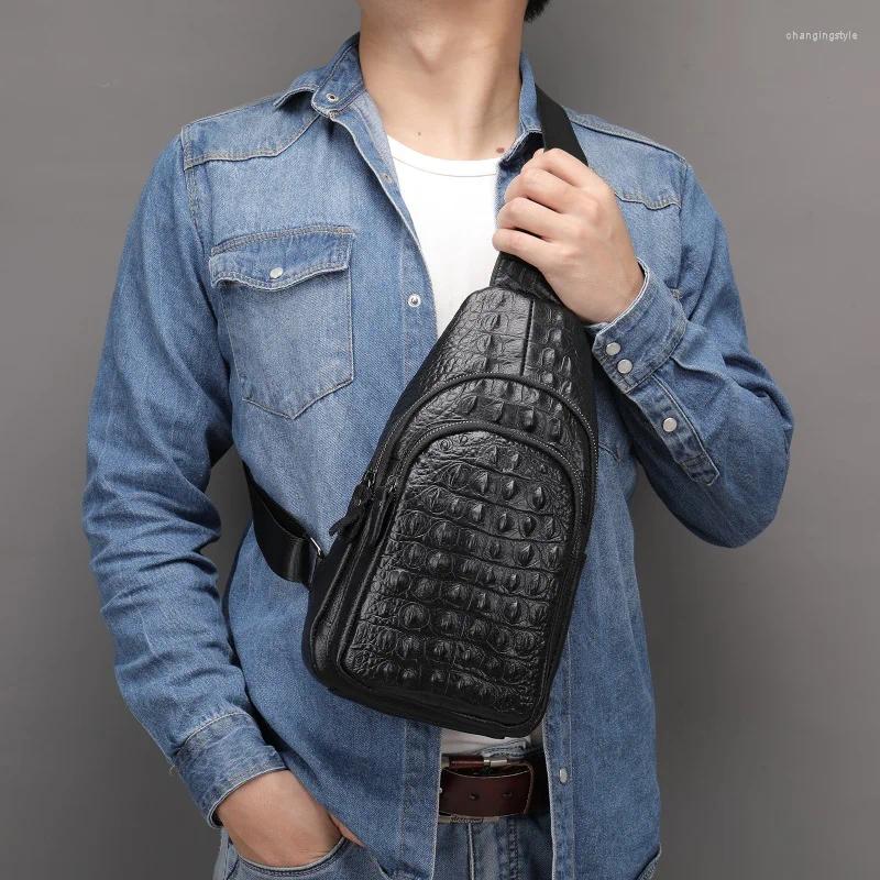Evening Bags Genuine Leather Crocodile Pattern Men's Chest Bag Cowhide Shoulder Sports Male Crossbody Large Capacity Sling
