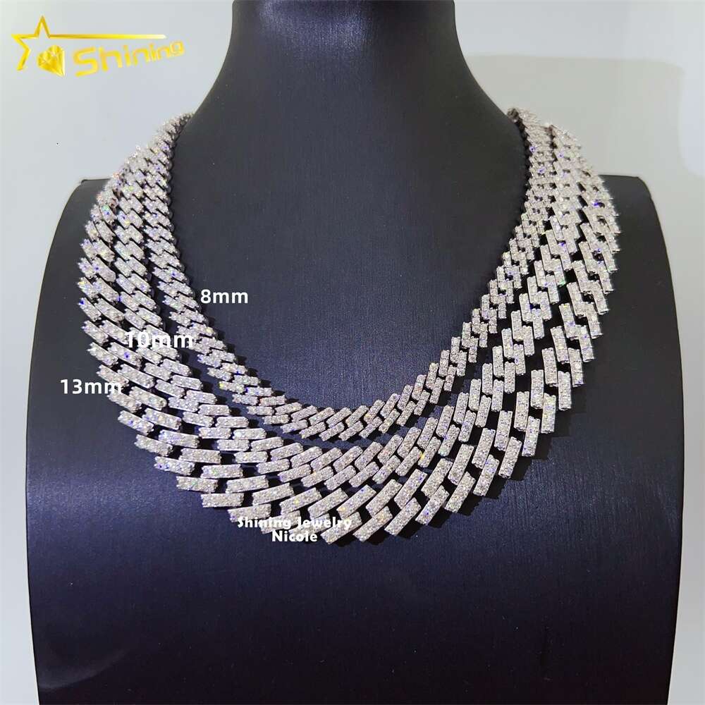 Selling Men Women Necklace Hip Hop 8mm 10mm 13mm Gra Moissanite 925 Silver Iced Out Cuban Link Chain