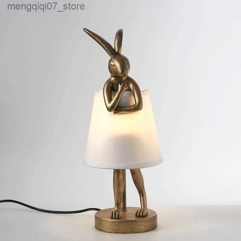 Lamps Shades Nordic Creative Resin Rabbit Table Lamps Art Decor Bathroom Rabbit Table Lights Fixtures Living Room Bedroom Bedside Decor Lamps L240311