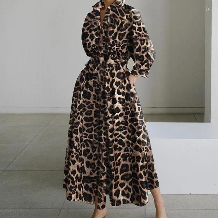 Casual Dresses Print Temperament Commuter Lapel /POLO Collar Shirt Sleeve Loose Plus-size Dress 4XL