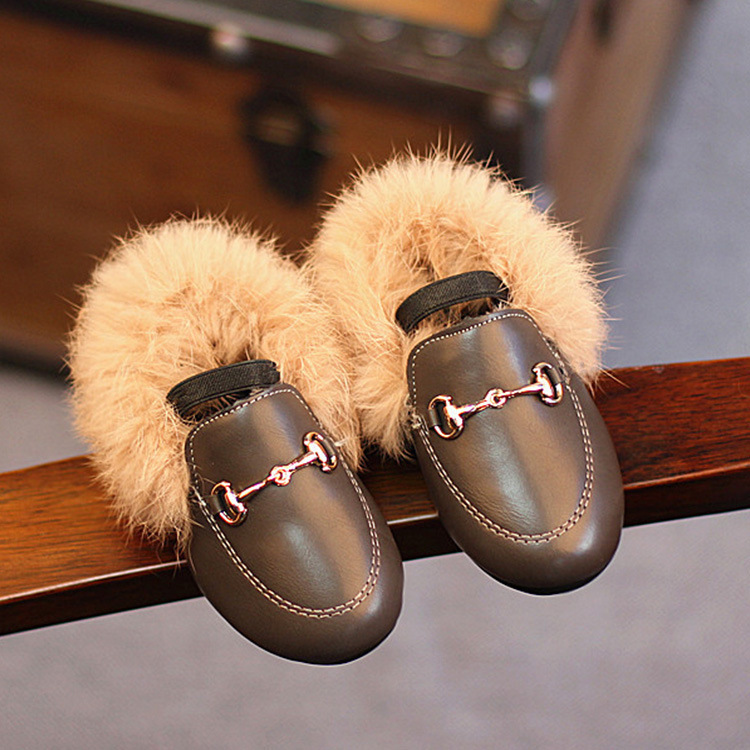 Sneakers Winter Kids Shoes Plush Fur Girl Princess Leather Warm Toddlers Baby Girls Loafers Fashion Casucal Flats 21-37 Black Red 221122