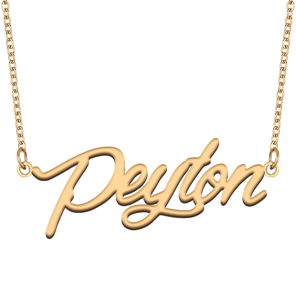 Peyton Name Necklace Custom Nameplate Pendant for Women Girls Birthday Gift Kids Best Friends Jewelry 18k Gold Plated Stainless Steel
