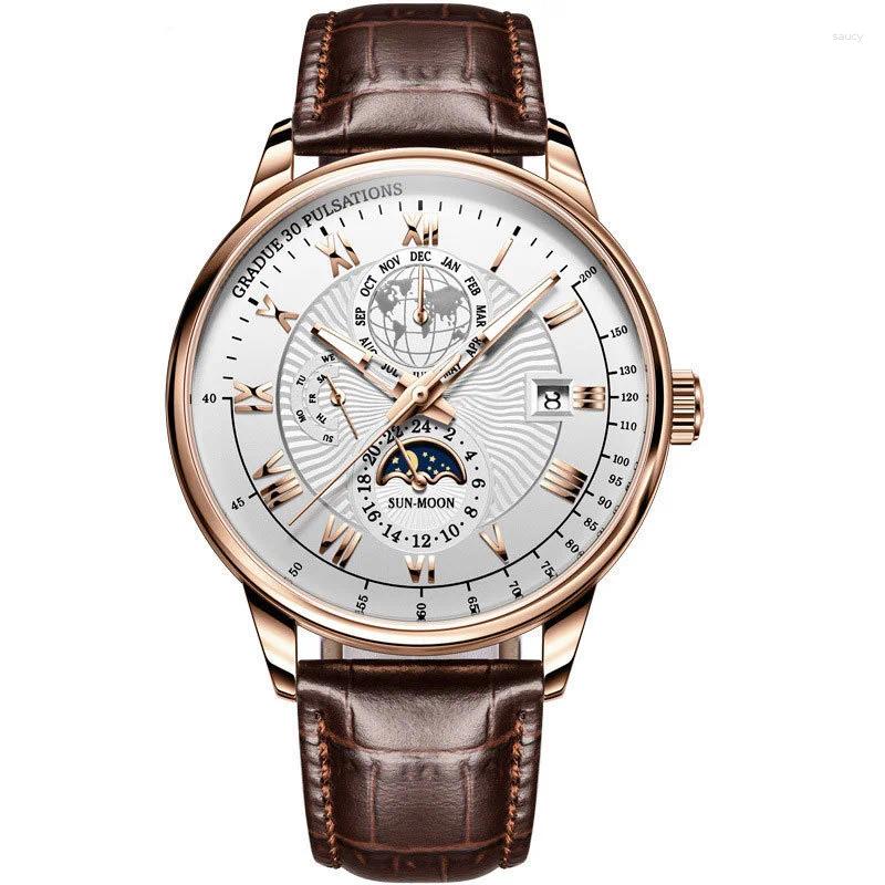 Wristwatches 2024 Men Calendar Watch Leisure And Fashionable Leather Strap Quartz Luxury Gift Wristwatch Drop