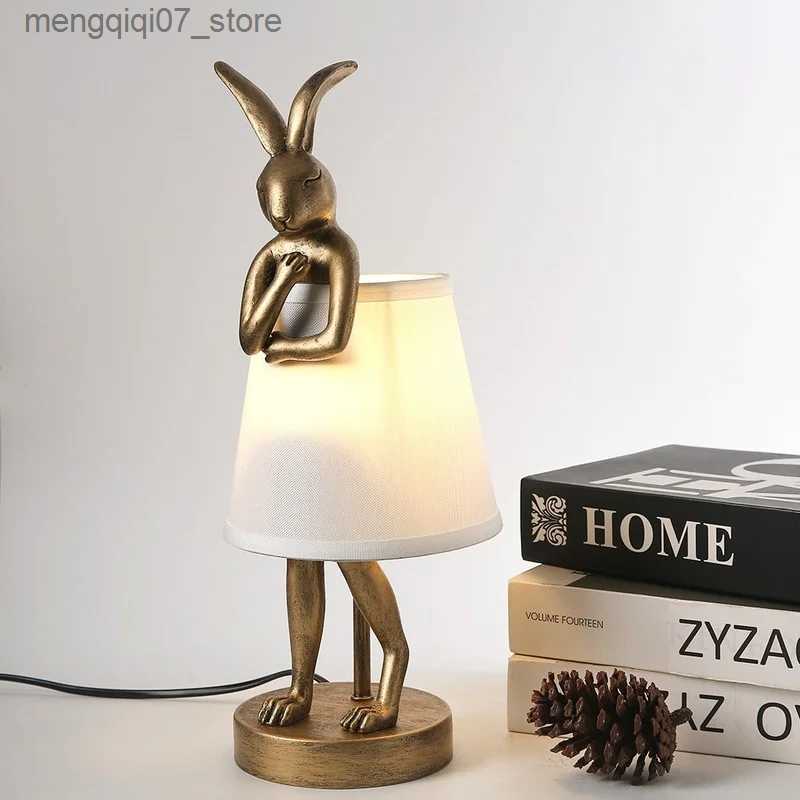Lamps Shades Nordic Creative Resin Rabbit Table Lamps Art Decor Bathroom Rabbit Table Lights Fixtures Living Room Bedroom Bedside Decor Lamps L240311