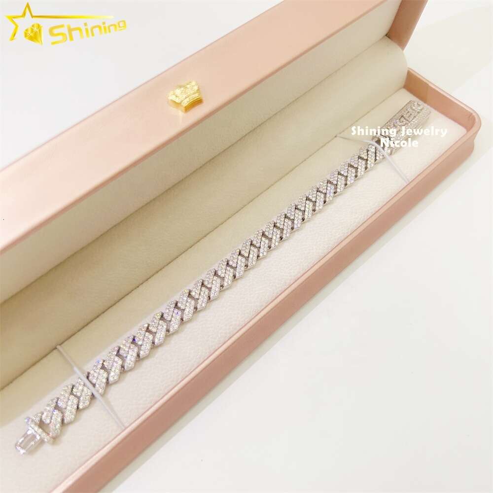 High End Fashion 925 Silver Jewelry Iced Out Cuban Link Chain 10mm Width Custom Hip Hop Necklace Moissanite