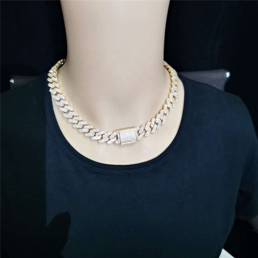 High End Luxury Jewelry Iced Out 15mm Two Row Vvs1 Moissanite Cuban Link Chain Necklace
