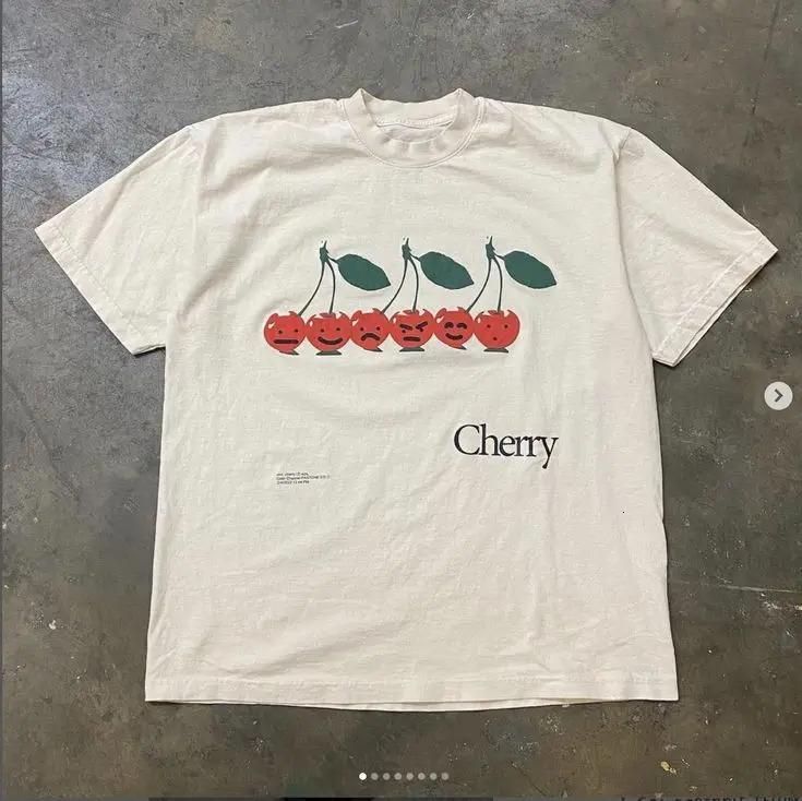 Summer Cherry Expression Pattern Printed Wash Round Neck T-shirt Gothic Classic Y2K Top Womens T-shirt Oversized T Shirt 240228
