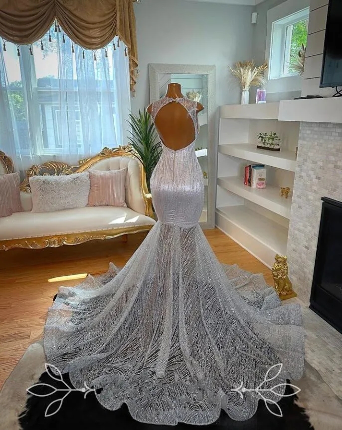 Sier Prom Dress for African Women Sparkly Dia Crystal Gillter Black Girl Birthday Gown vestidos de gala